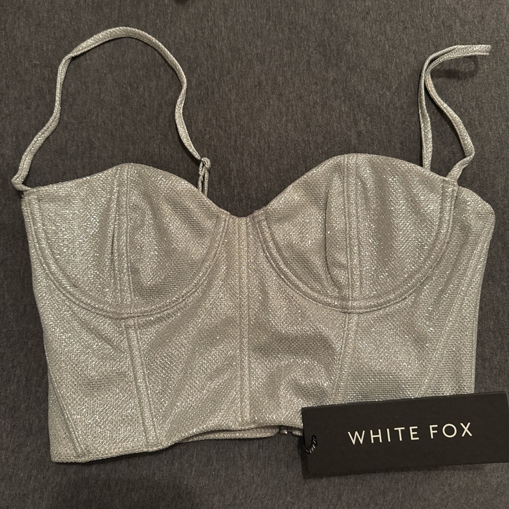 White Fox Boutique Silver Sparkly Sweet Thing Bustier Corset Top